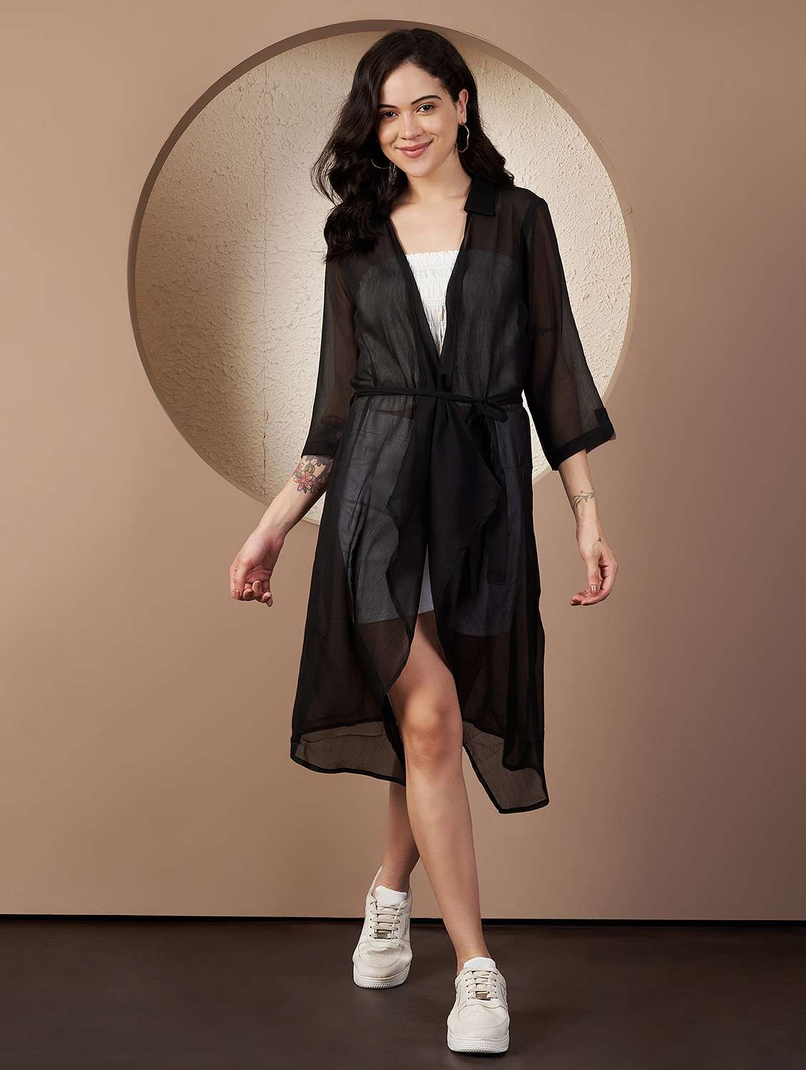 women black solid three quarter sleeve shrug - 22078246 - Standard Image - 2
