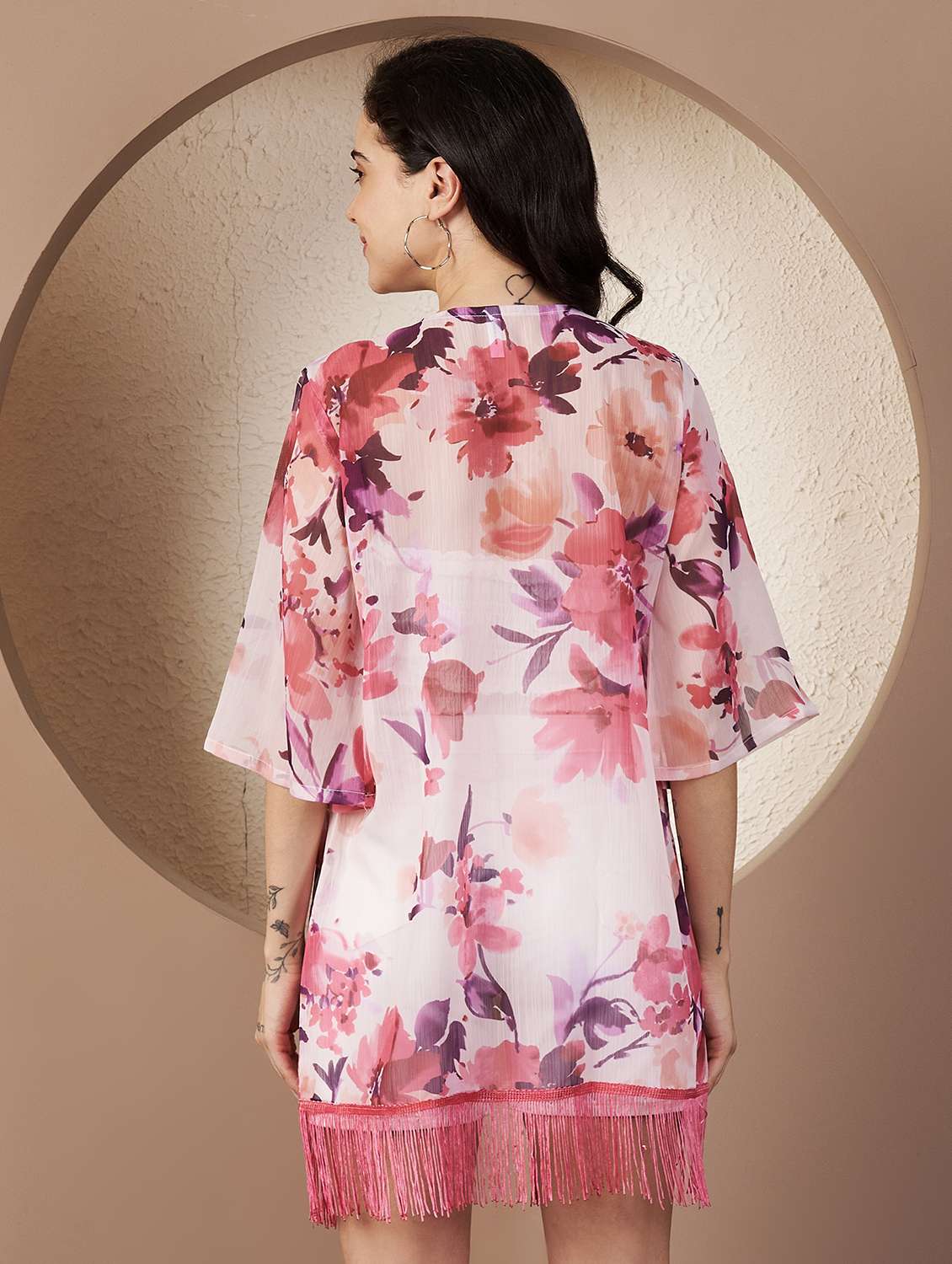 women floral print bell sleeve shrug - 22078247 - Standard Image - 2