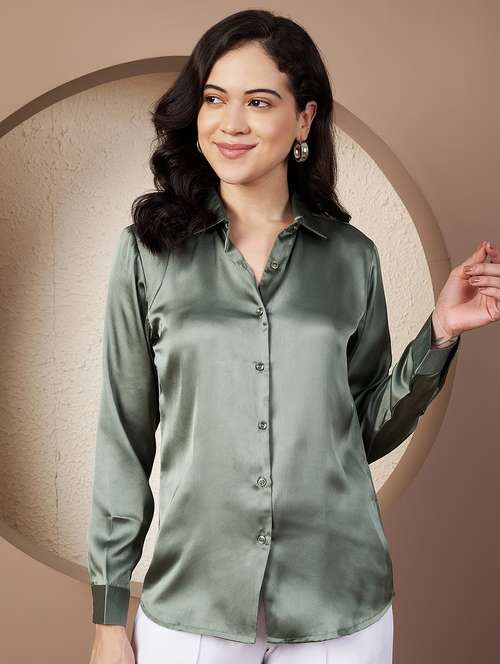 women solid collared long sleeve shirt - 22078248 -  Standard Image - 0