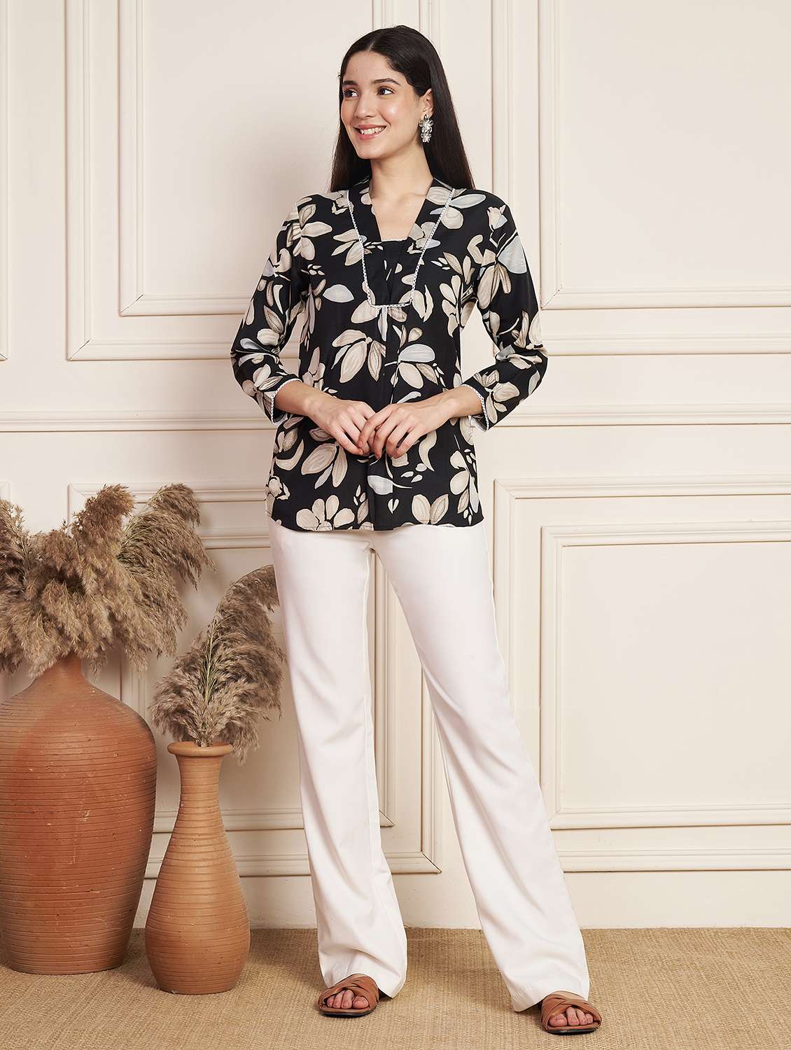 women printed three quarter sleeve regular top - 22078252 - Standard Image - 7