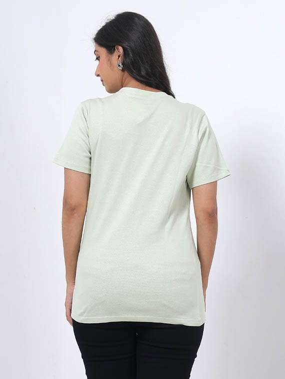 women chest print round neck t-shirt - 22078258 - Standard Image - 2