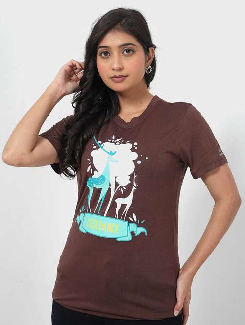 women front print round neck t-shirt - 22078260 - Standard Image - 0