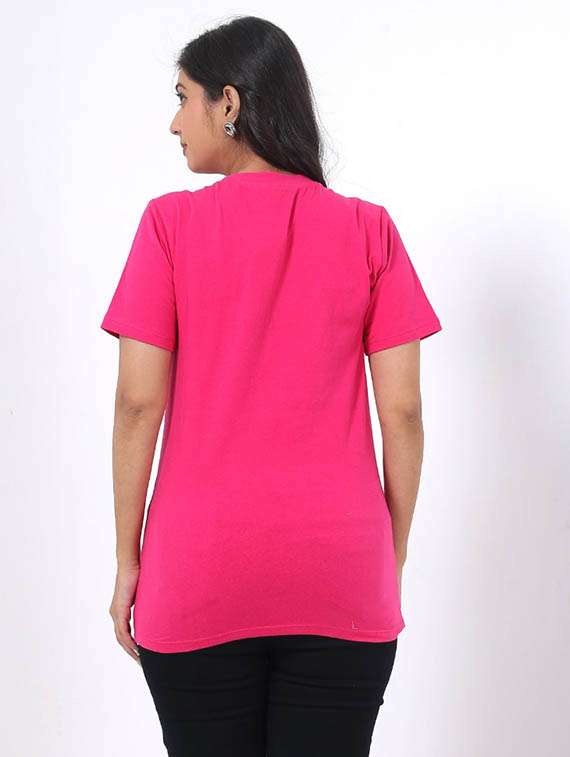 women front print round neck t-shirt - 22078261 - Standard Image - 2