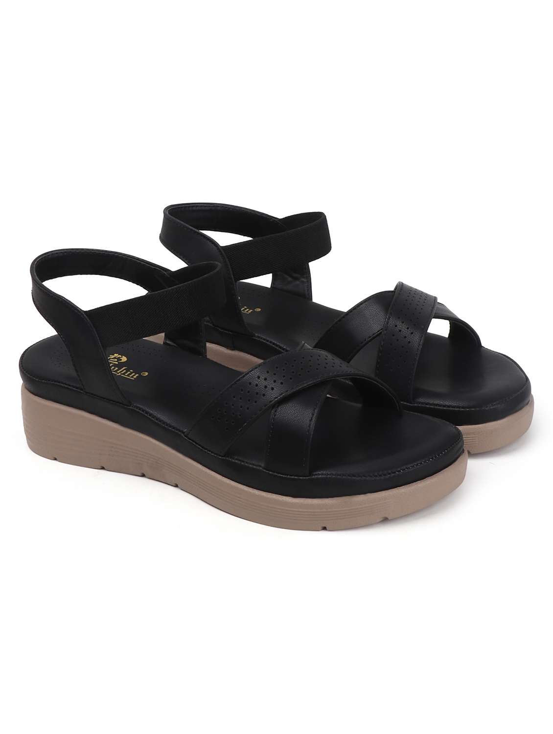 women solid back strap wedge - 22078311 - Standard Image - 2