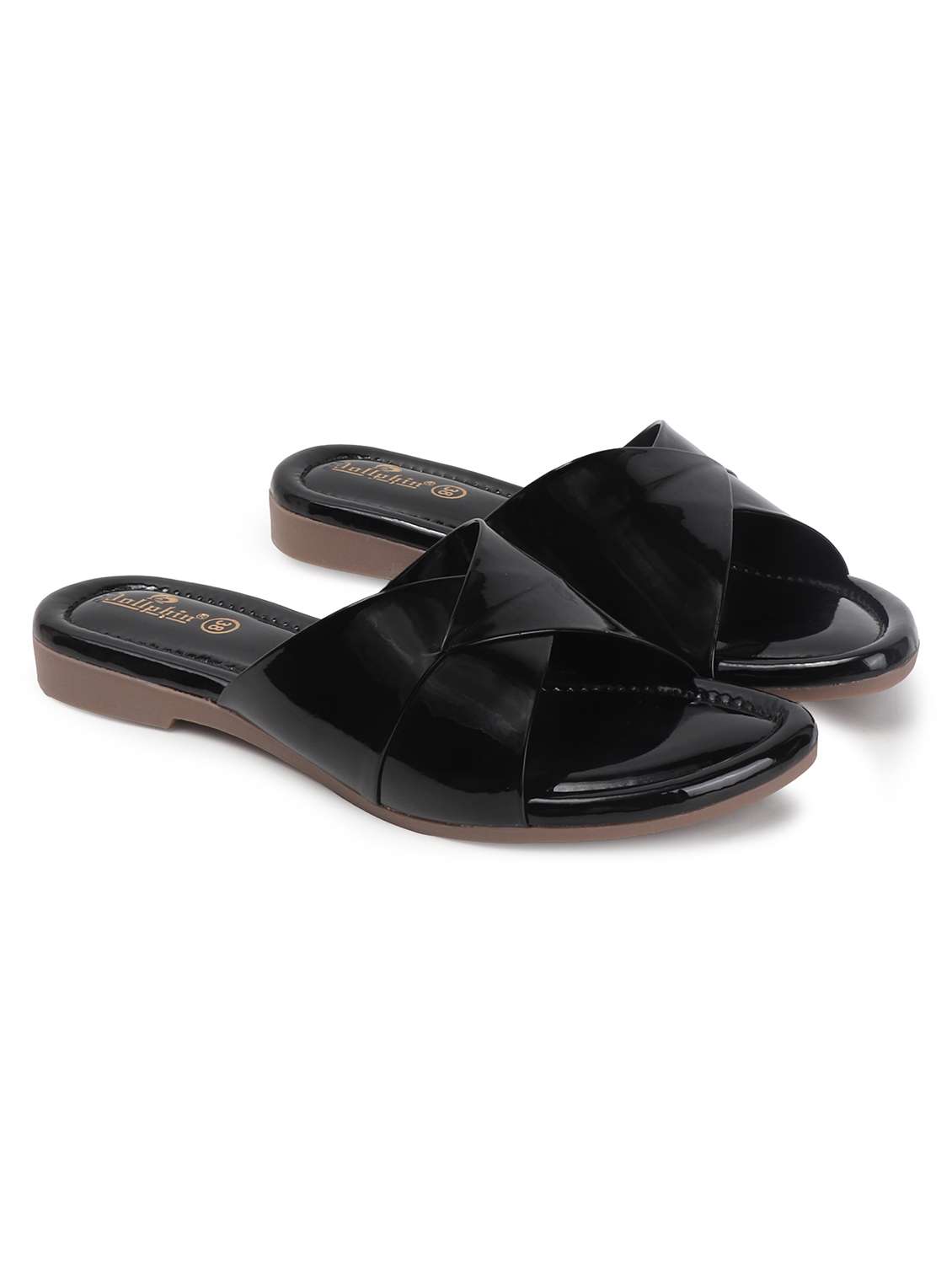 women black solid slip on flats - 22078333 -  Standard Image - 2