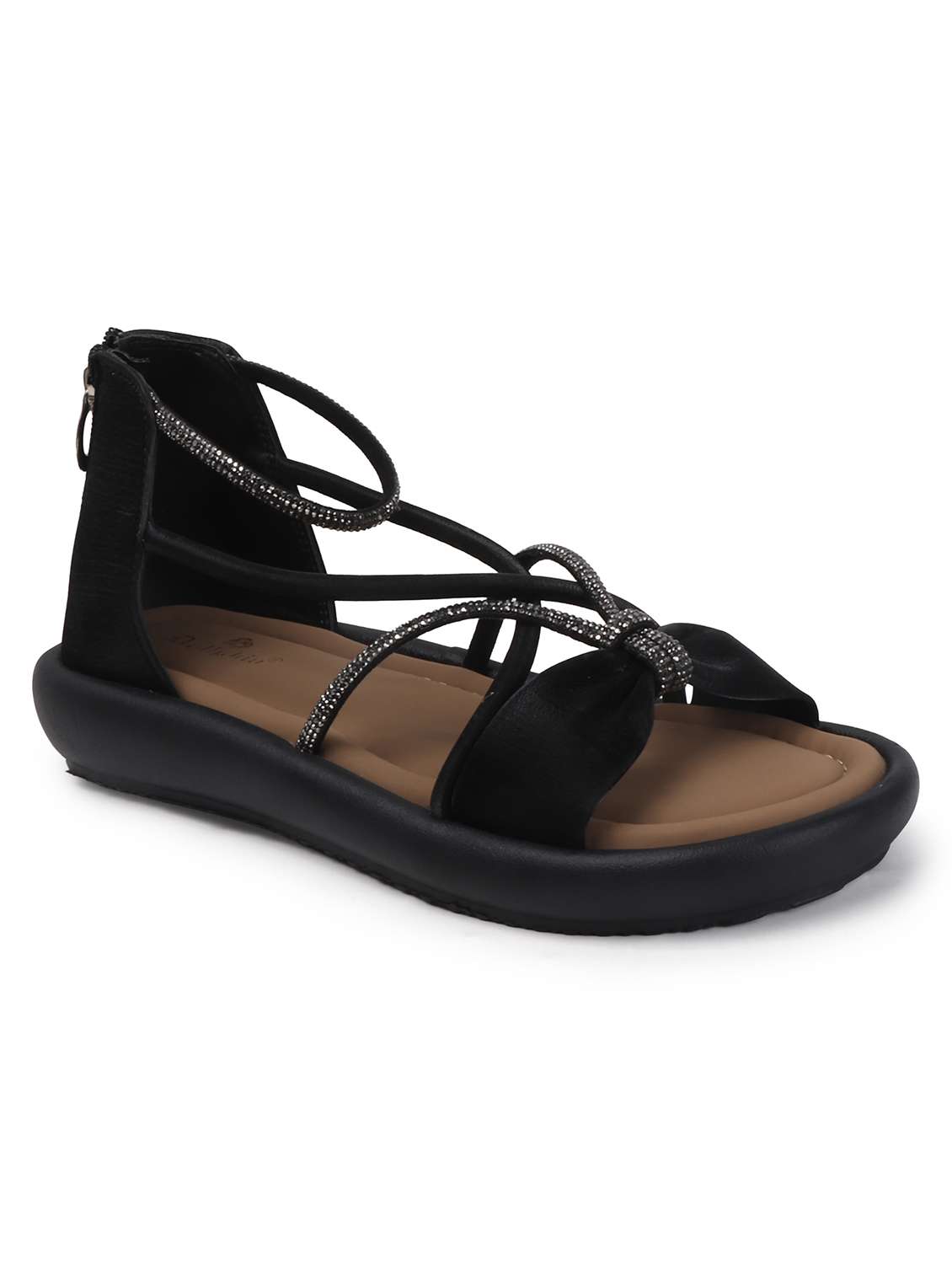 women black solid strappy gladiators flats - 22078335 - Standard Image - 2