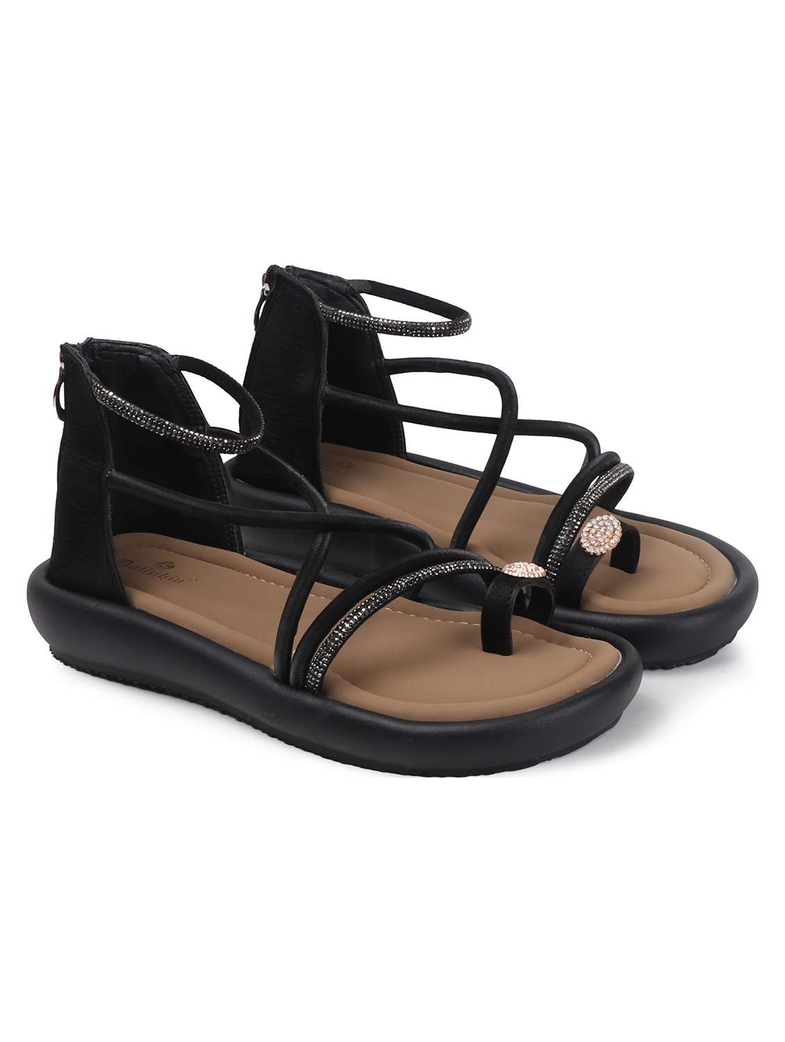 women solid strappy gladiators flats - 22078343 - Standard Image - 2