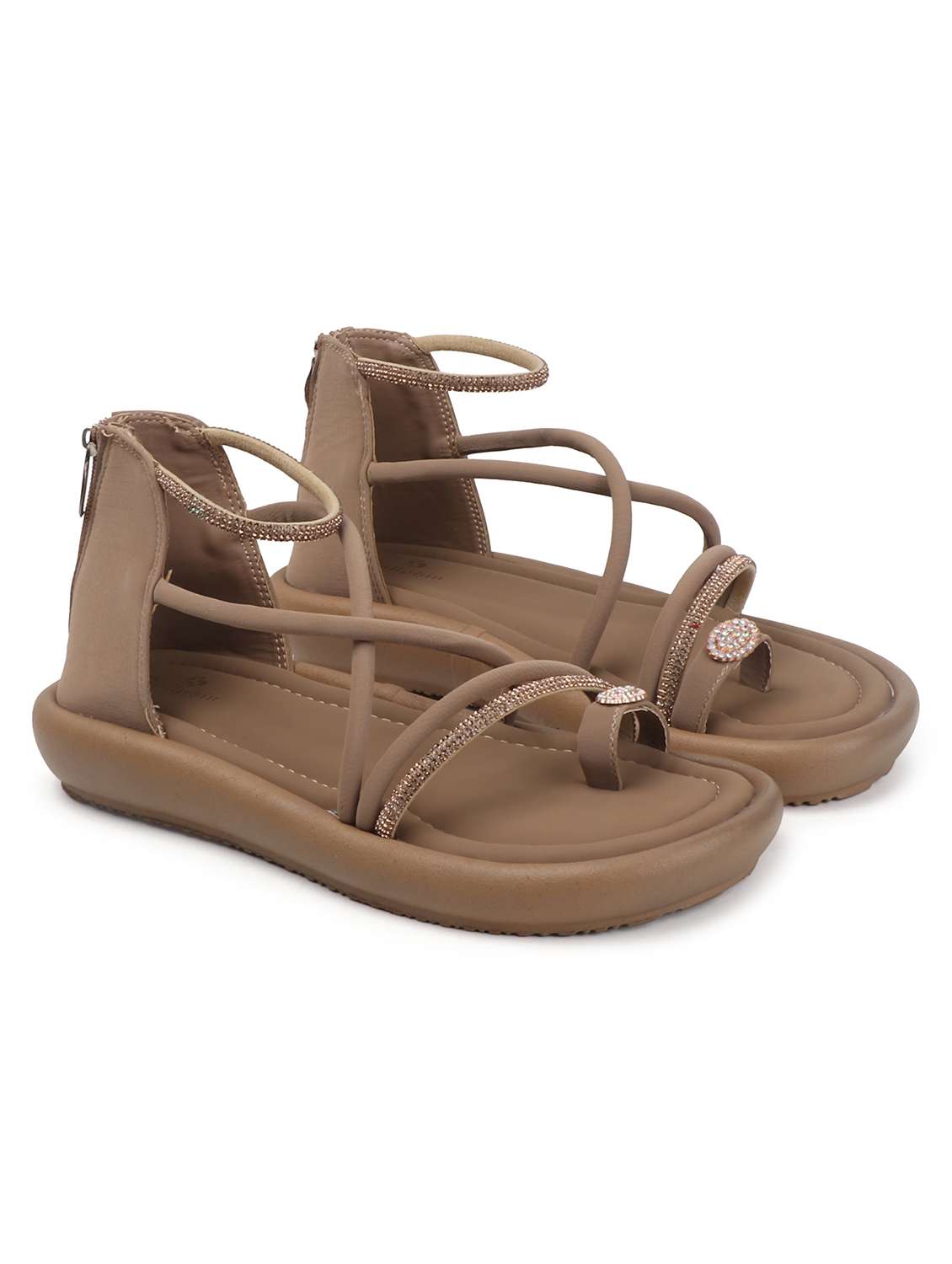 women solid strappy gladiator flats - 22078345 - Standard Image - 2