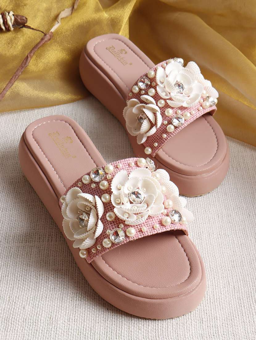 women embellished slip on wedge