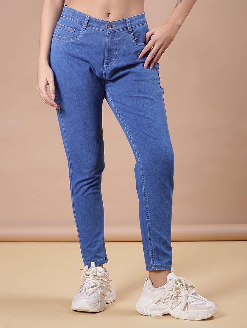 women solid mid rise slim fit jean