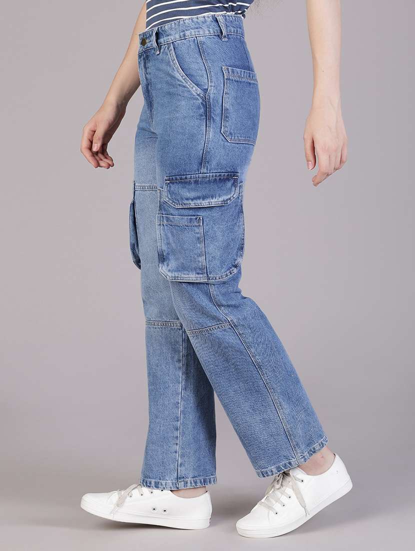 women solid mid rise denim cargo - 22078359 -  Standard Image - 2