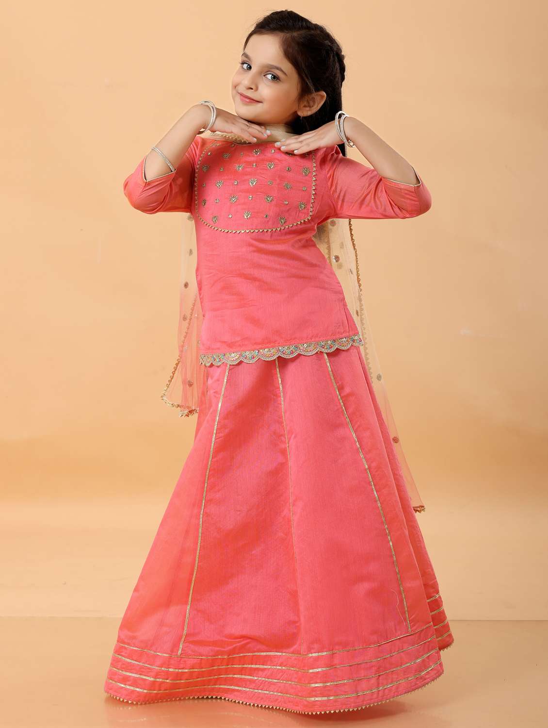 girls embroidered lehenga choli with dupatta set - 22078381 - Standard Image - 2