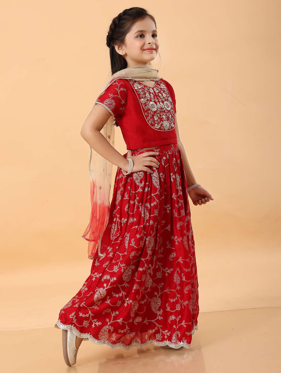 girls embroidered lehenga choli with dupatta set - 22078384 - Standard Image - 2