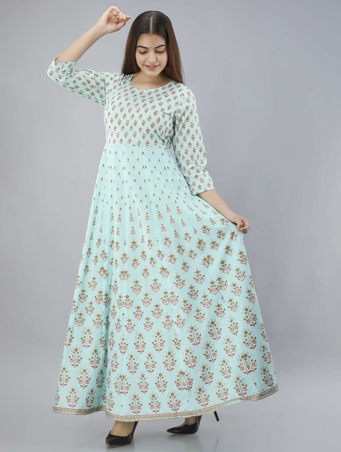 women floral printed three quarter sleeve anarkali ethnic dress - 22078420 - Standard Image - 2