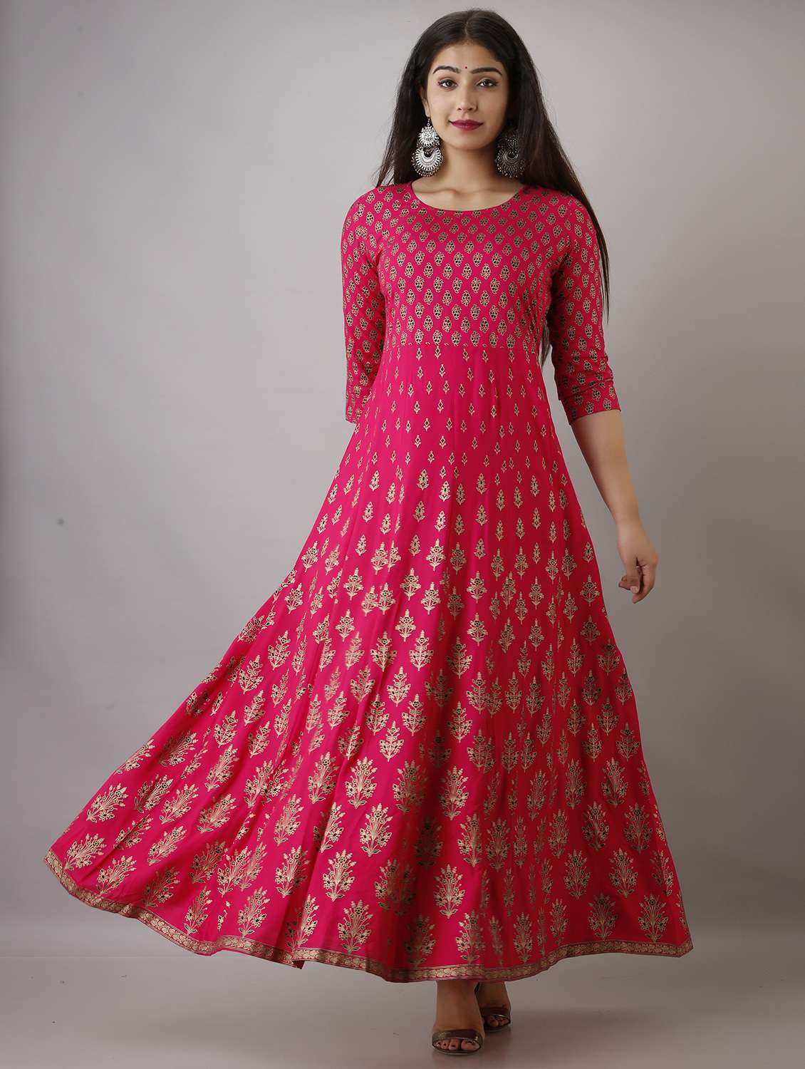 women printed three quarter anarkali ethnic dress