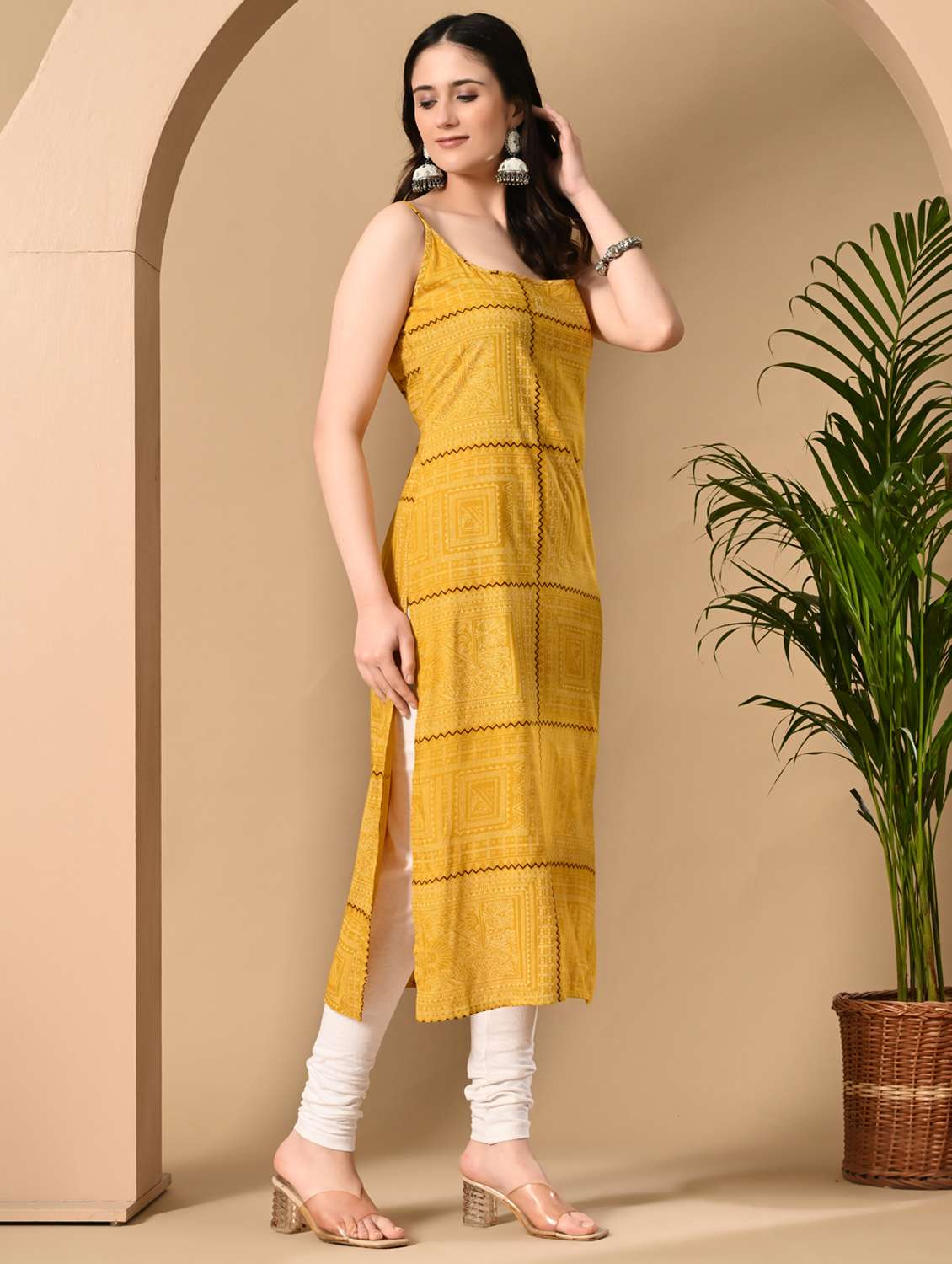 women printed shoulder strap straight kurta - 22078442 - Standard Image - 2