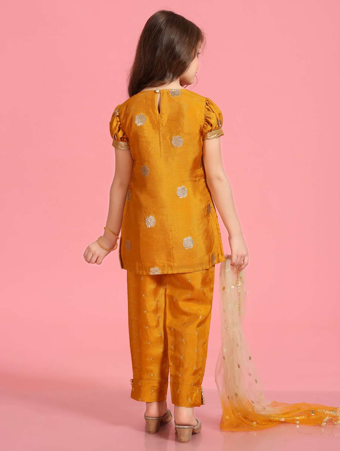 girls foil printed kurta and pant with dupatta set - 22078455 -  Standard Image - 2