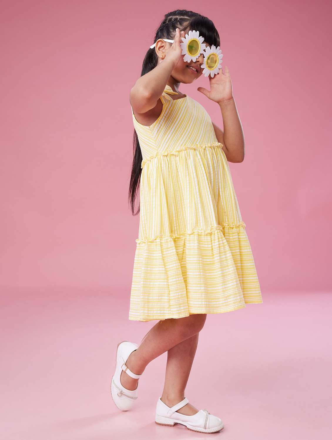 girls striped asymmetric neck tiered dress - 22078496 - Standard Image - 2