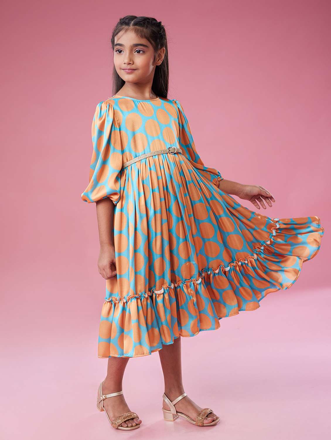 girls polka doted puff sleeve tiered dress - 22078499 - Standard Image - 2