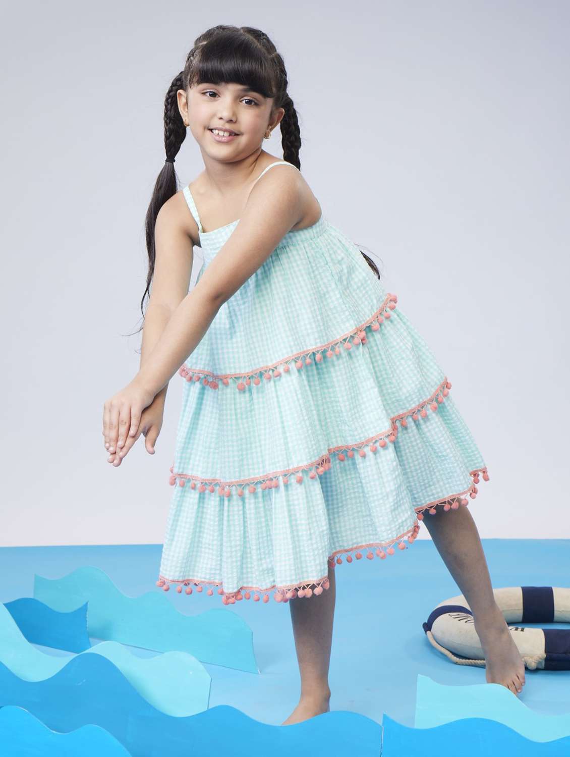 girls checkered shoulder strap tiered dress - 22078500 - Standard Image - 2
