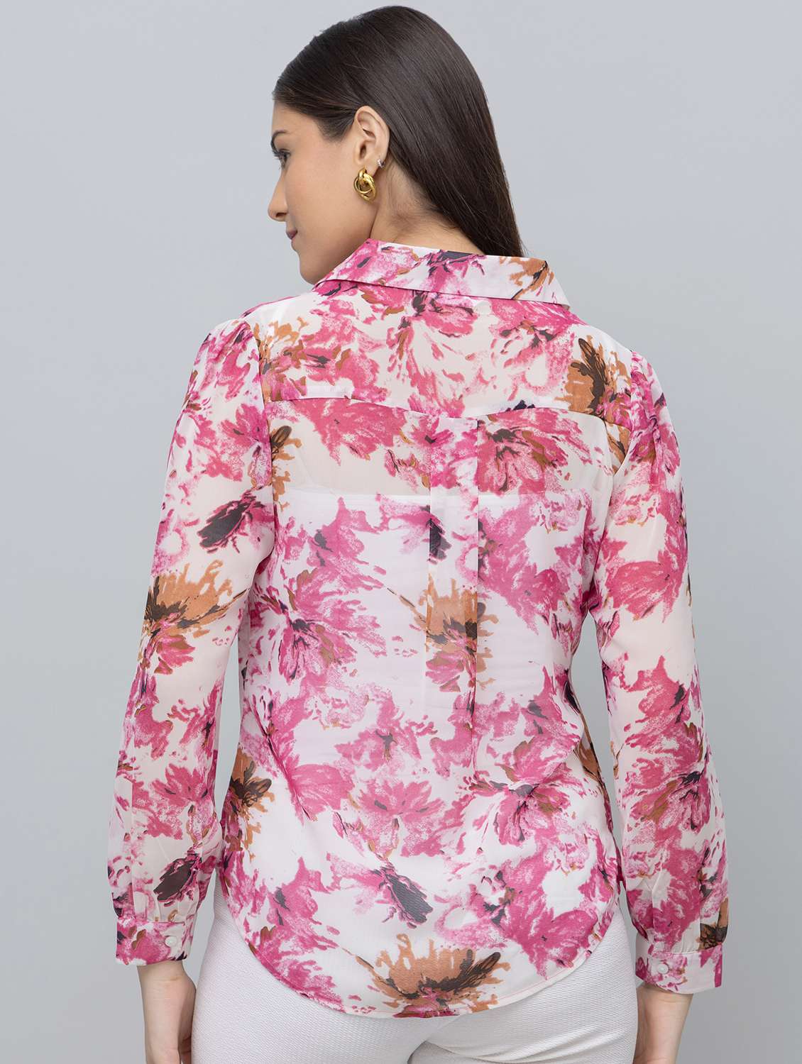 women floral print long sleeve collared regular shirt - 22078506 -  Standard Image - 2