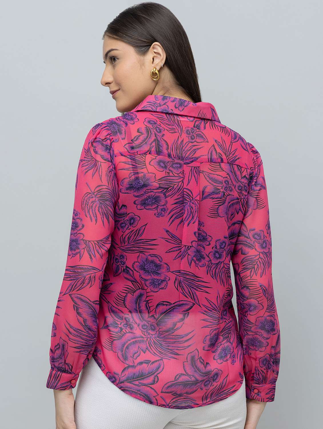 women floral print collared long sleeve shirt - 22078507 - Standard Image - 2