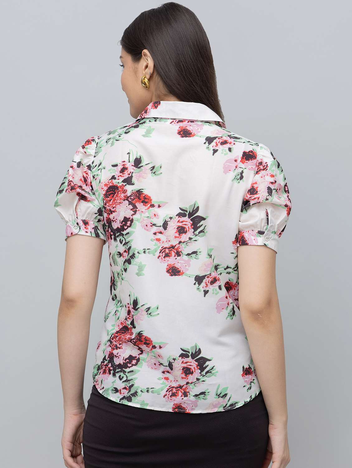 women floral print puff sleeve collared shirt - 22078508 -  Standard Image - 2