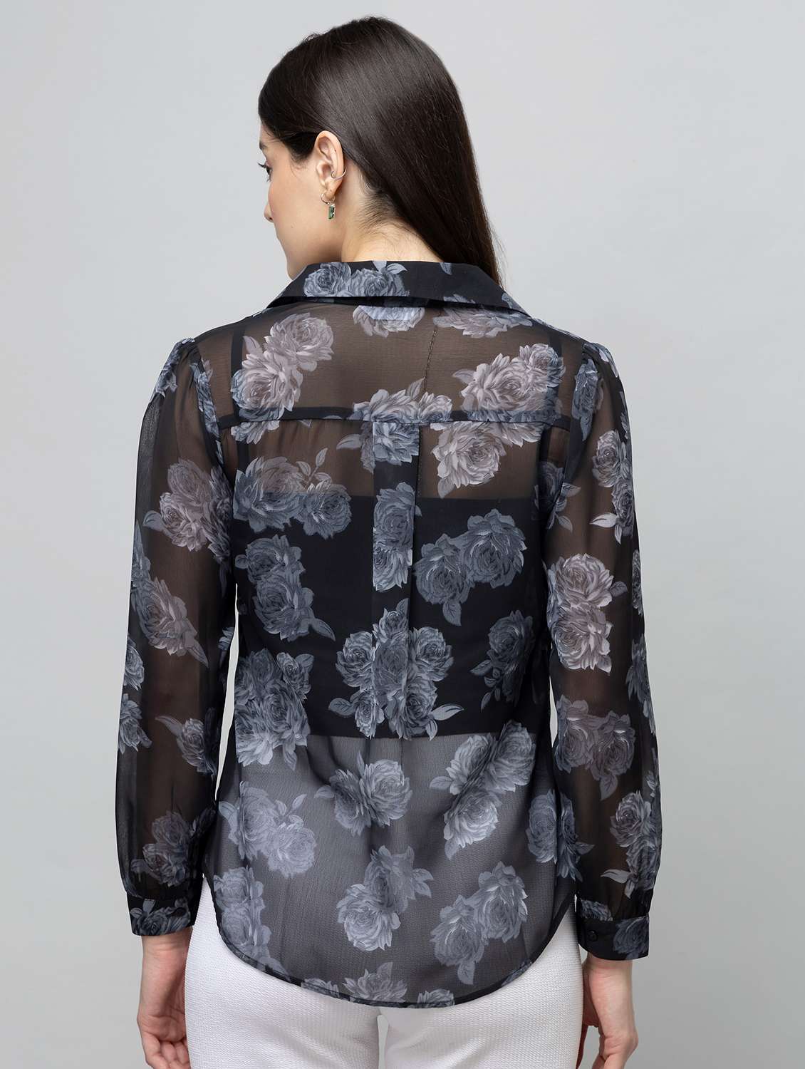women floral print long sleeve collared regular shirt - 22078512 - Standard Image - 2
