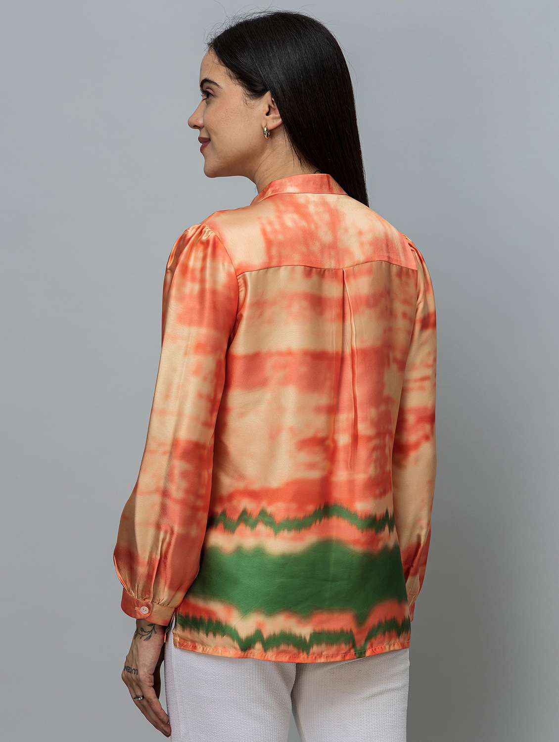 women printed mandarin neck long sleeve shirt - 22078517 -  Standard Image - 2