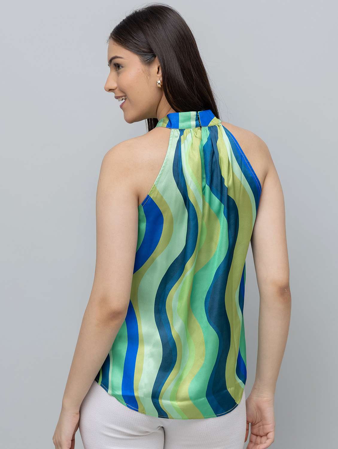 women printed halter neck sleeveless top - 22078521 -  Standard Image - 2