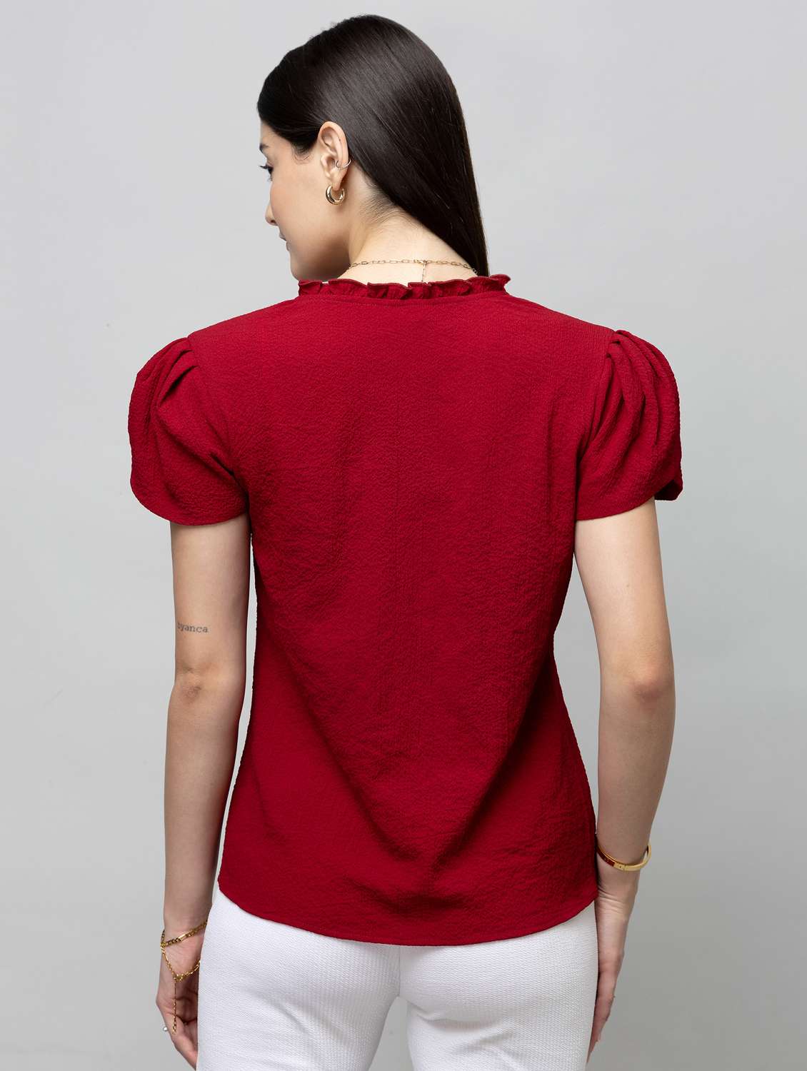 women solid tulip sleeve regular top - 22078527 - Standard Image - 2