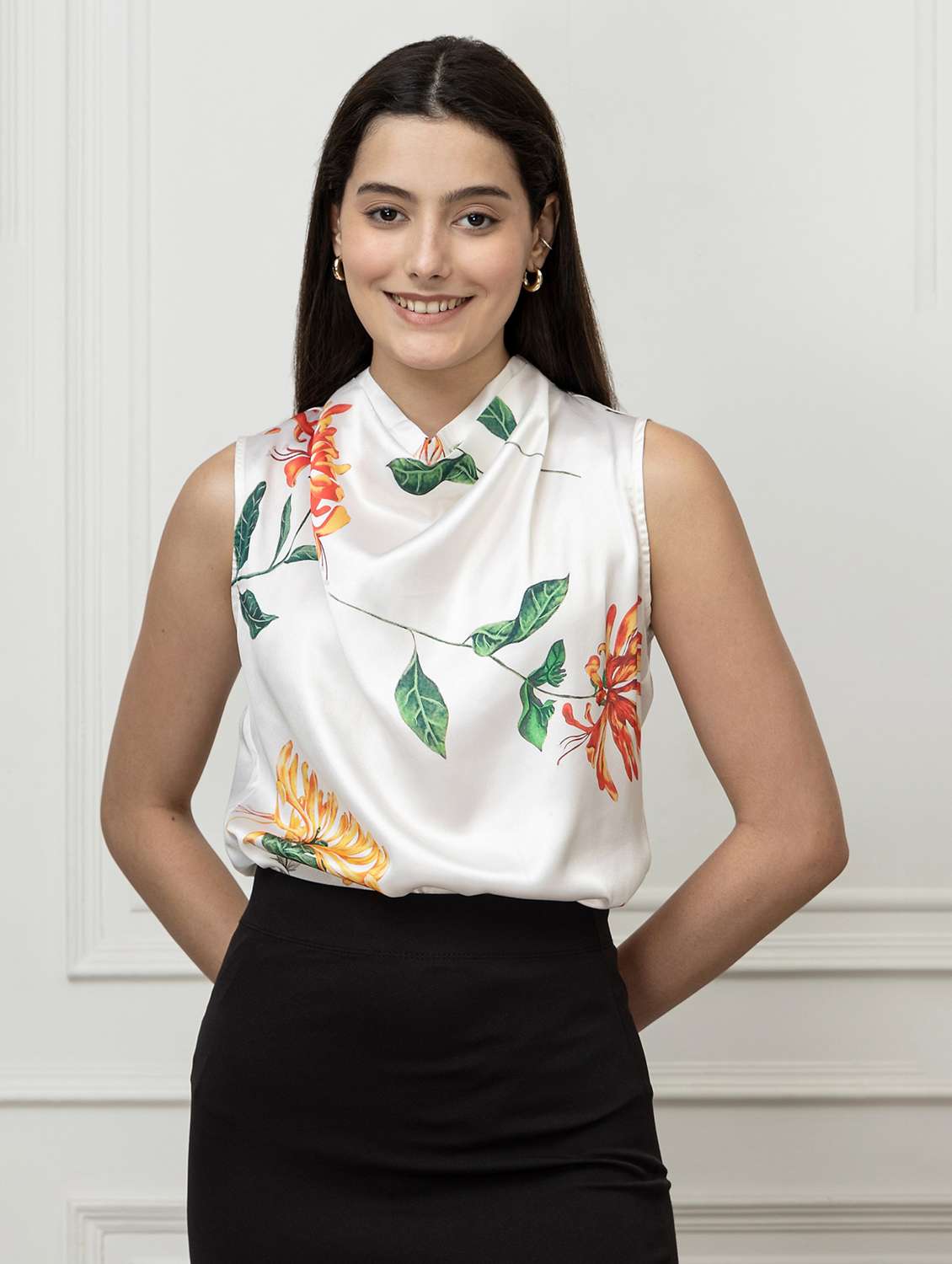 women printed cowl neck sleeveless regular top - 22078529 - Zoom Image - 0