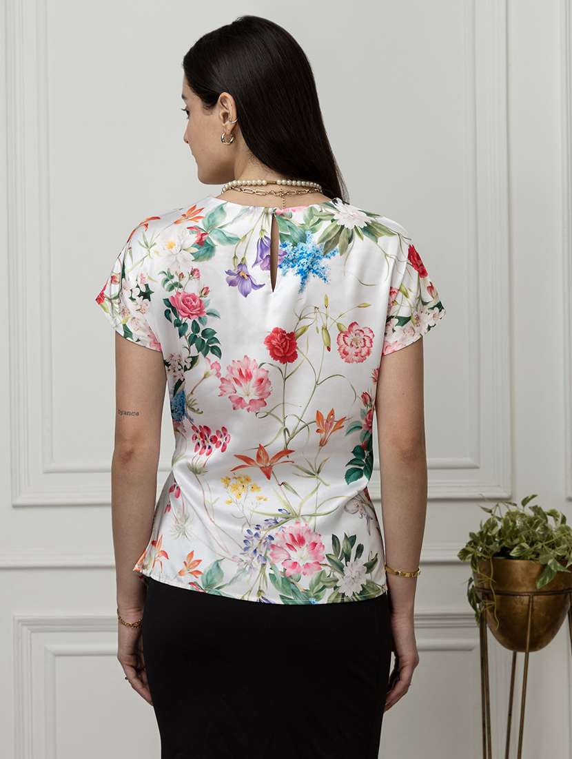 women floral print short sleeve mock wrap top - 22078530 - Standard Image - 2