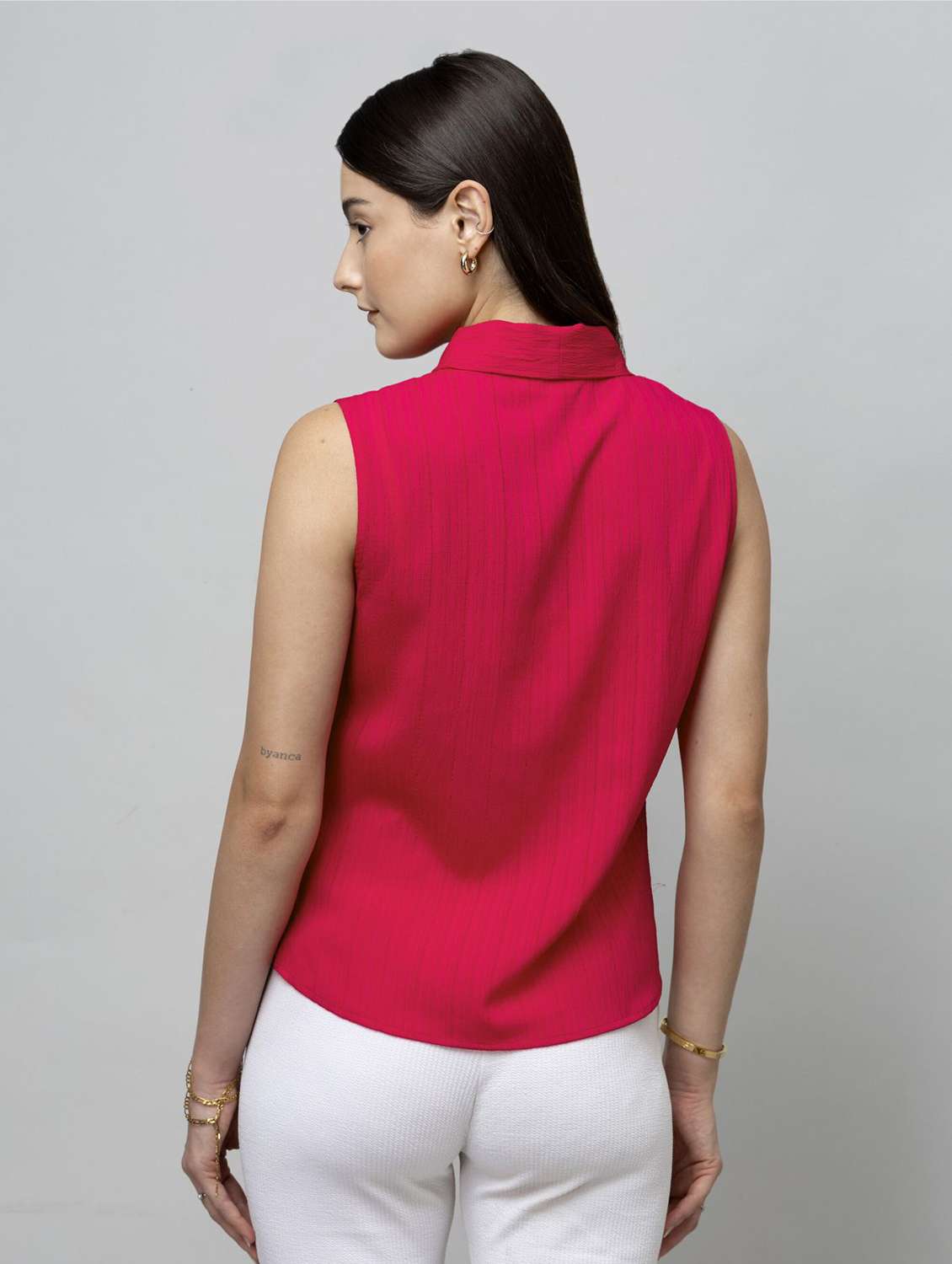 women solid sleeveless tie-up neck regular top - 22078533 -  Standard Image - 2
