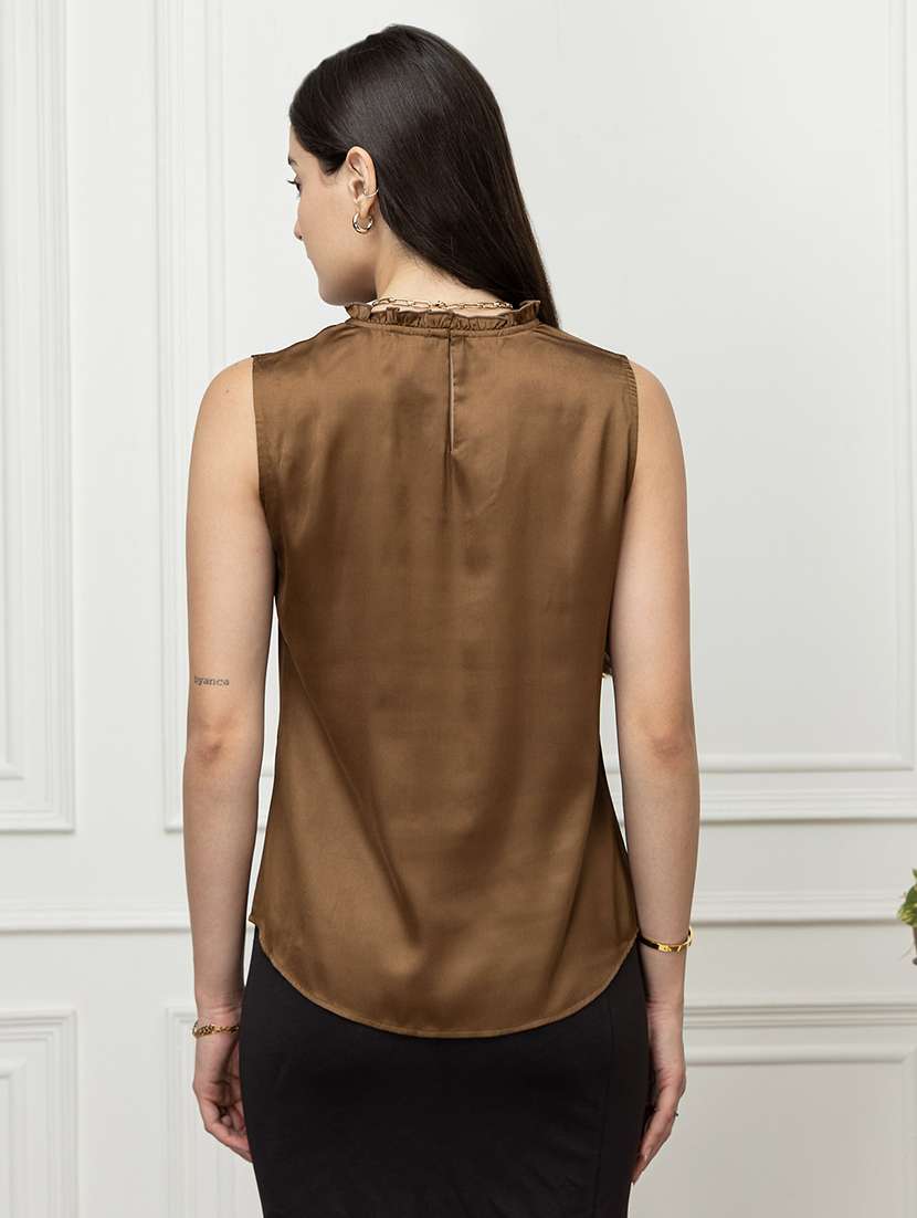 women solid mock neck sleveeless regular top - 22078535 - Standard Image - 2