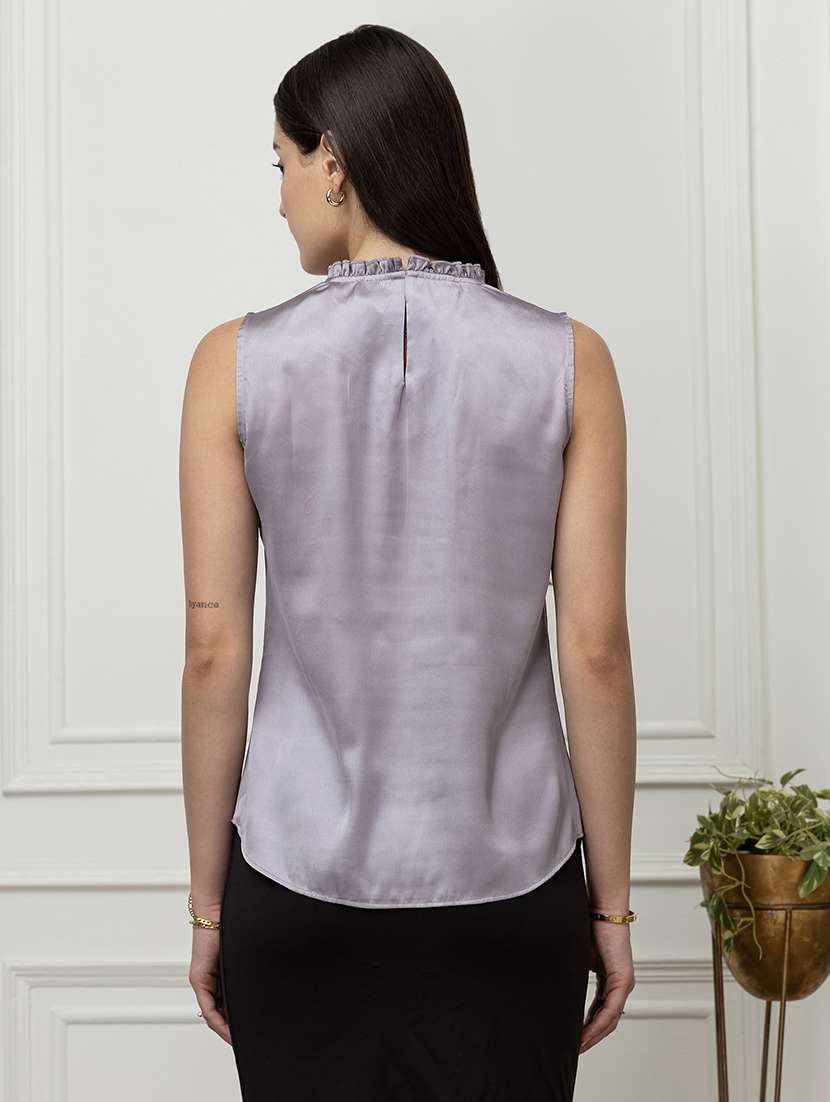 women solid mock neck sleeveless regular top - 22078537 - Standard Image - 2