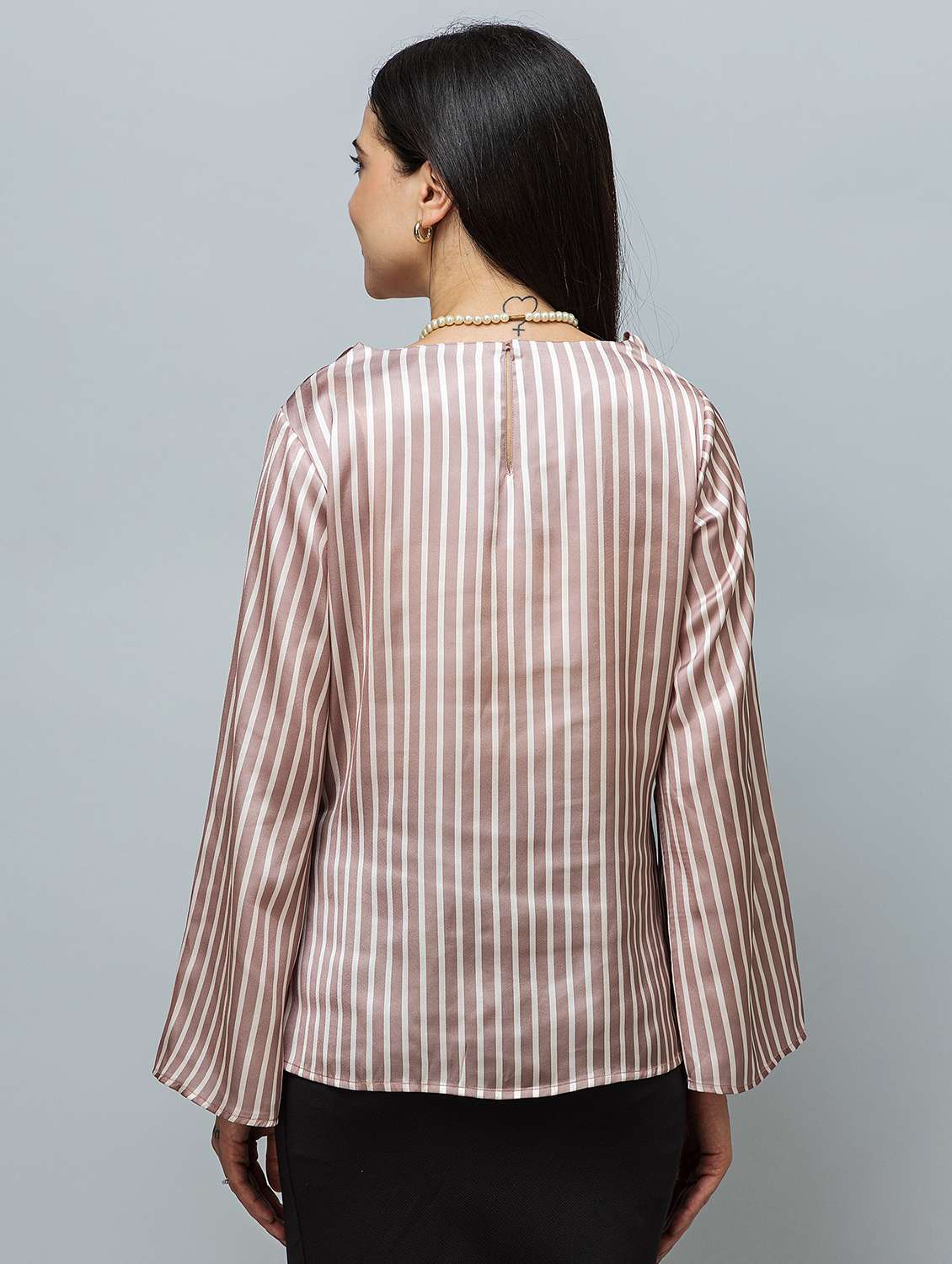 women striped cowl neck bell sleeve regular top - 22078540 - Standard Image - 2