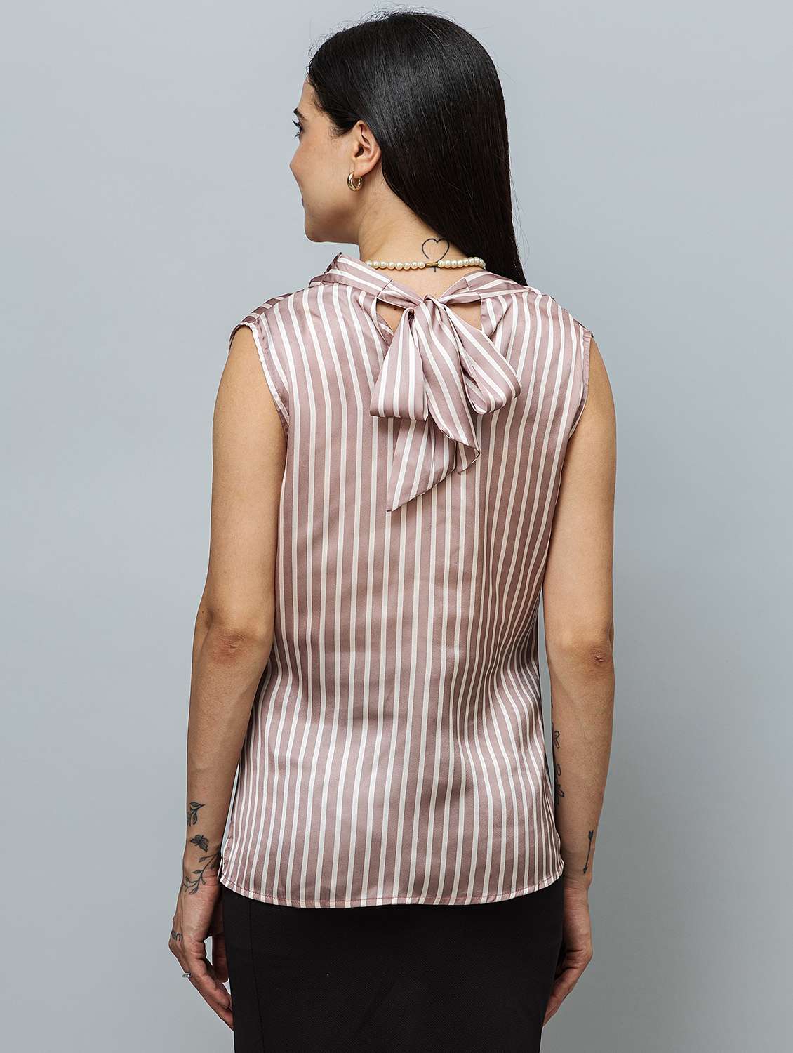 wome striped cowl neck sleeveless regular top - 22078541 - Standard Image - 2