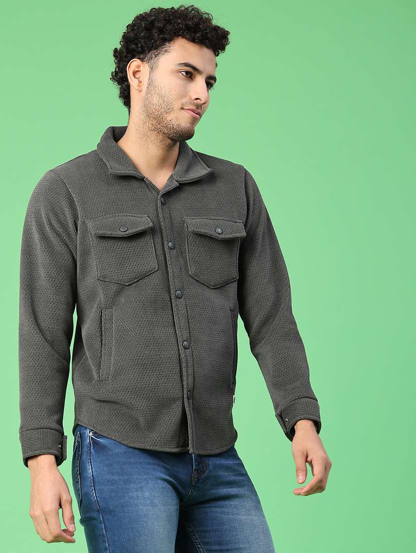 men self design long sleeve regular fit shacket - 22078868 -  Standard Image - 2