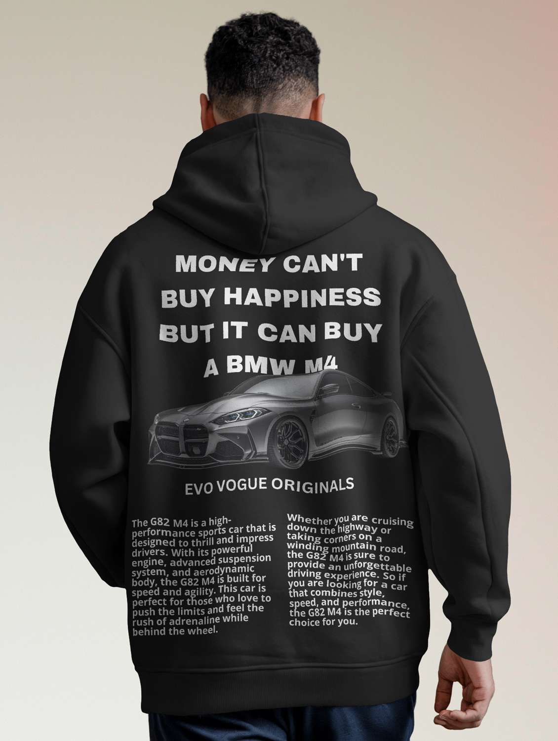 men front & back print long sleeve hooded sweatshirt