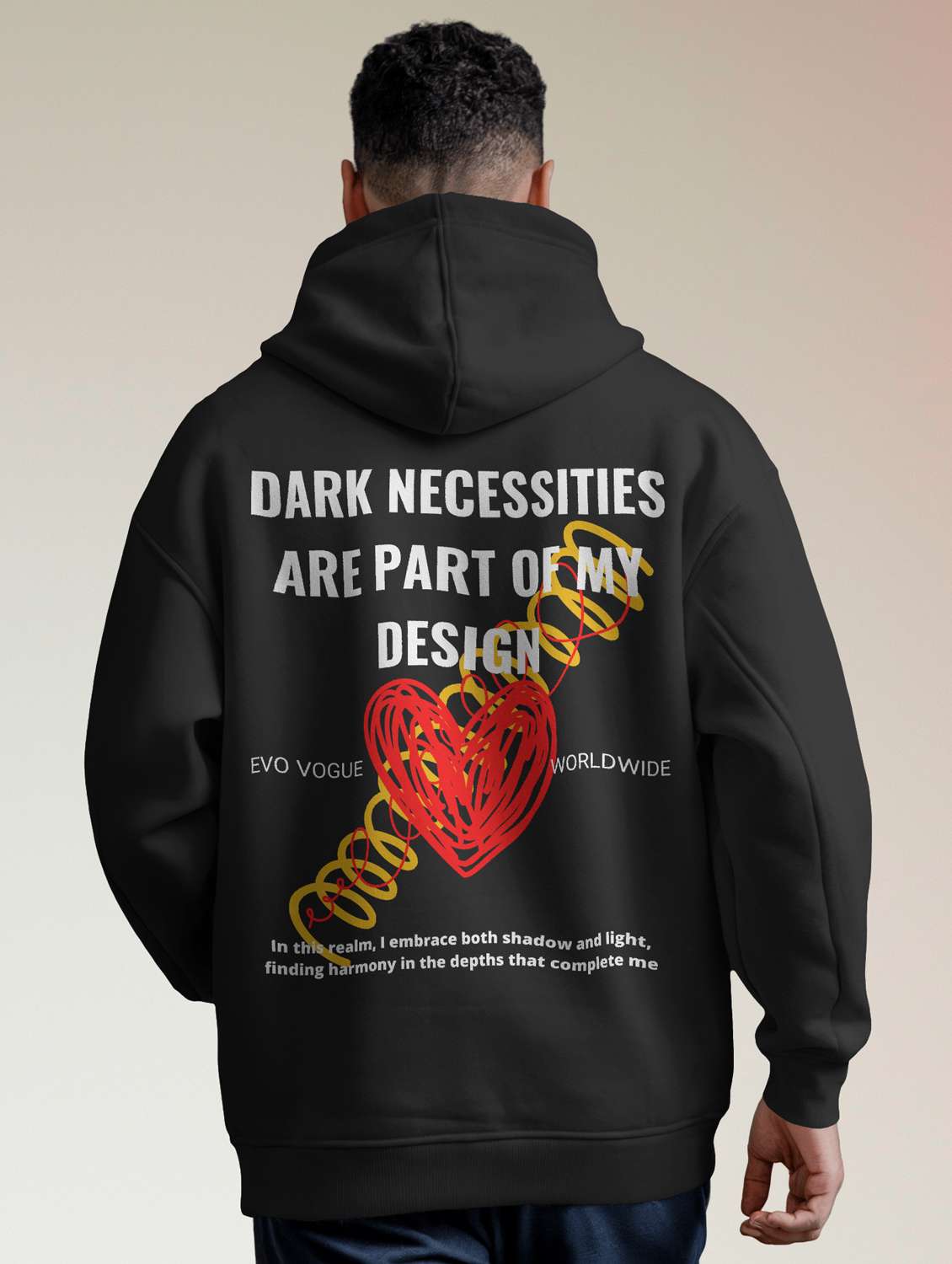 men front & back print long sleeve hooded sweatshirt