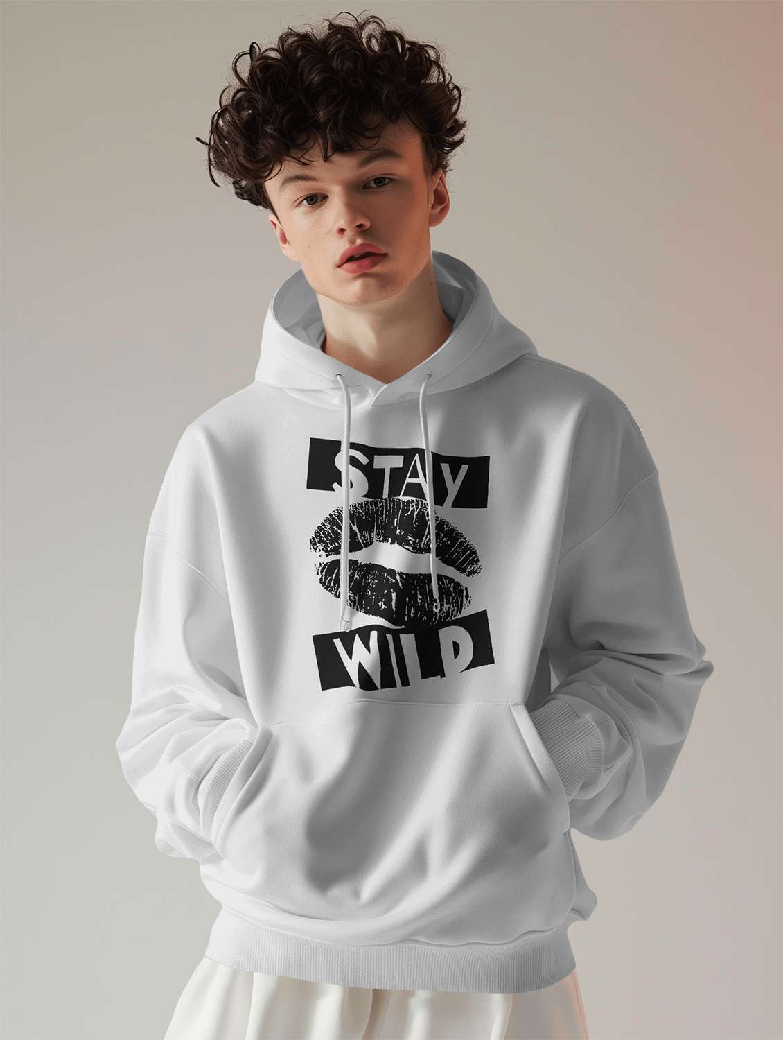 men front print long sleeve hooded sweatshirt