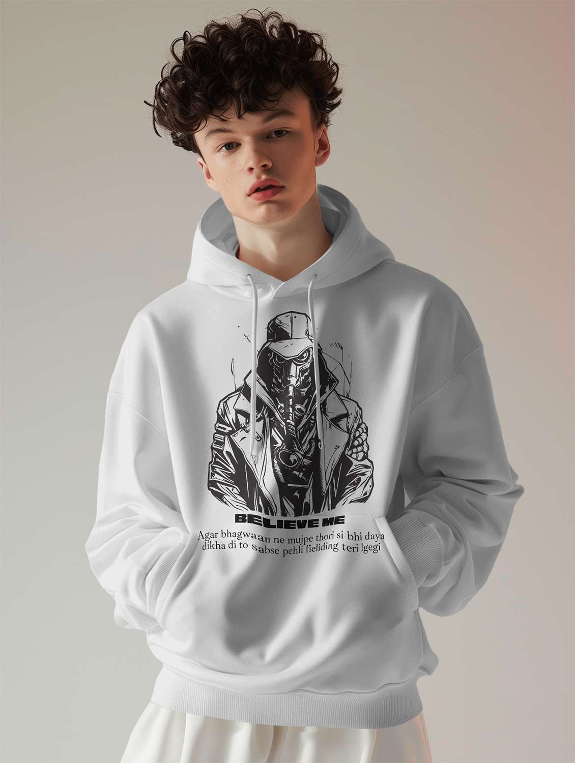 men front print long sleeve hooded sweatshirt