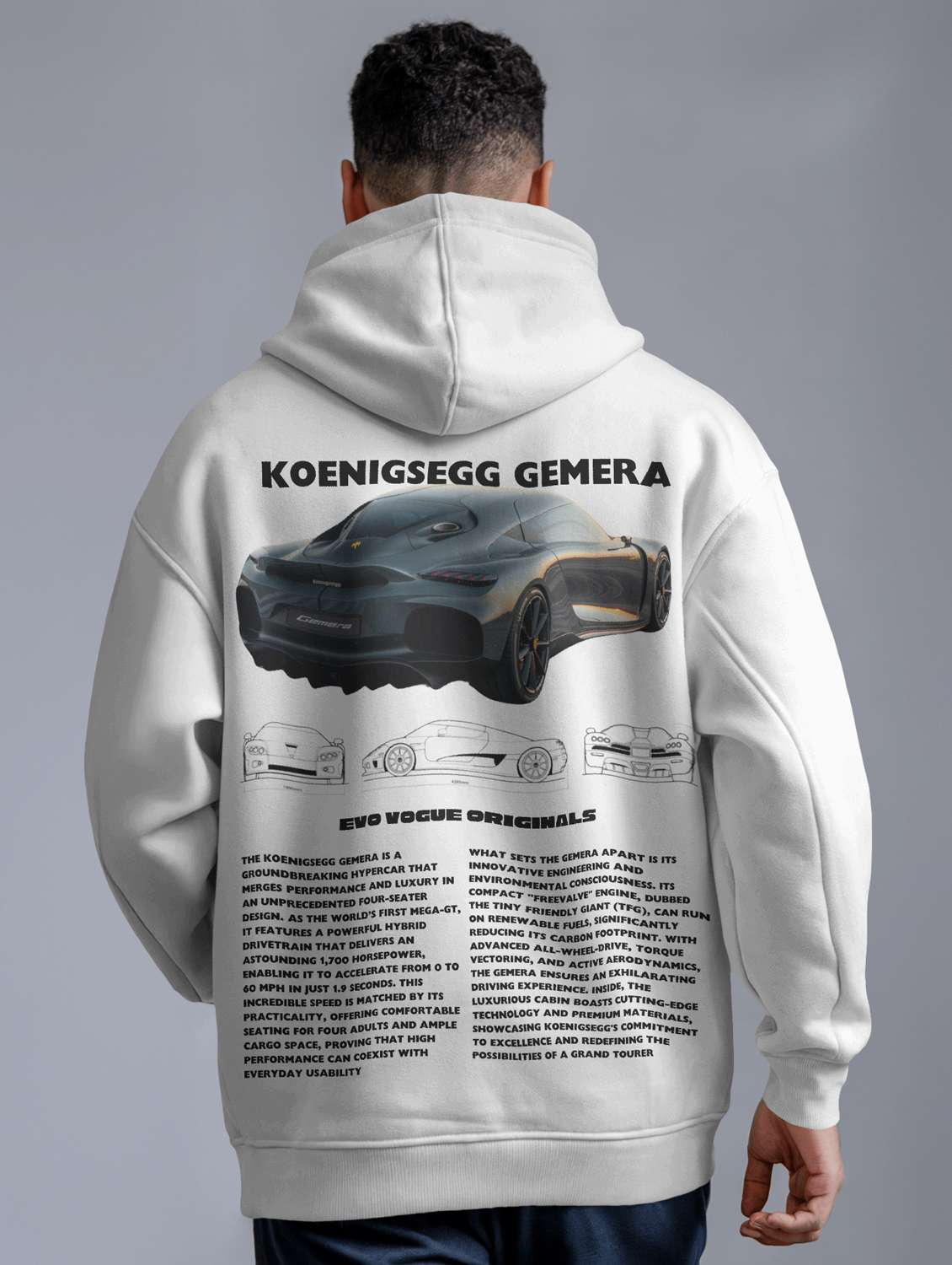 men front & back print long sleeve hooded sweatshirt