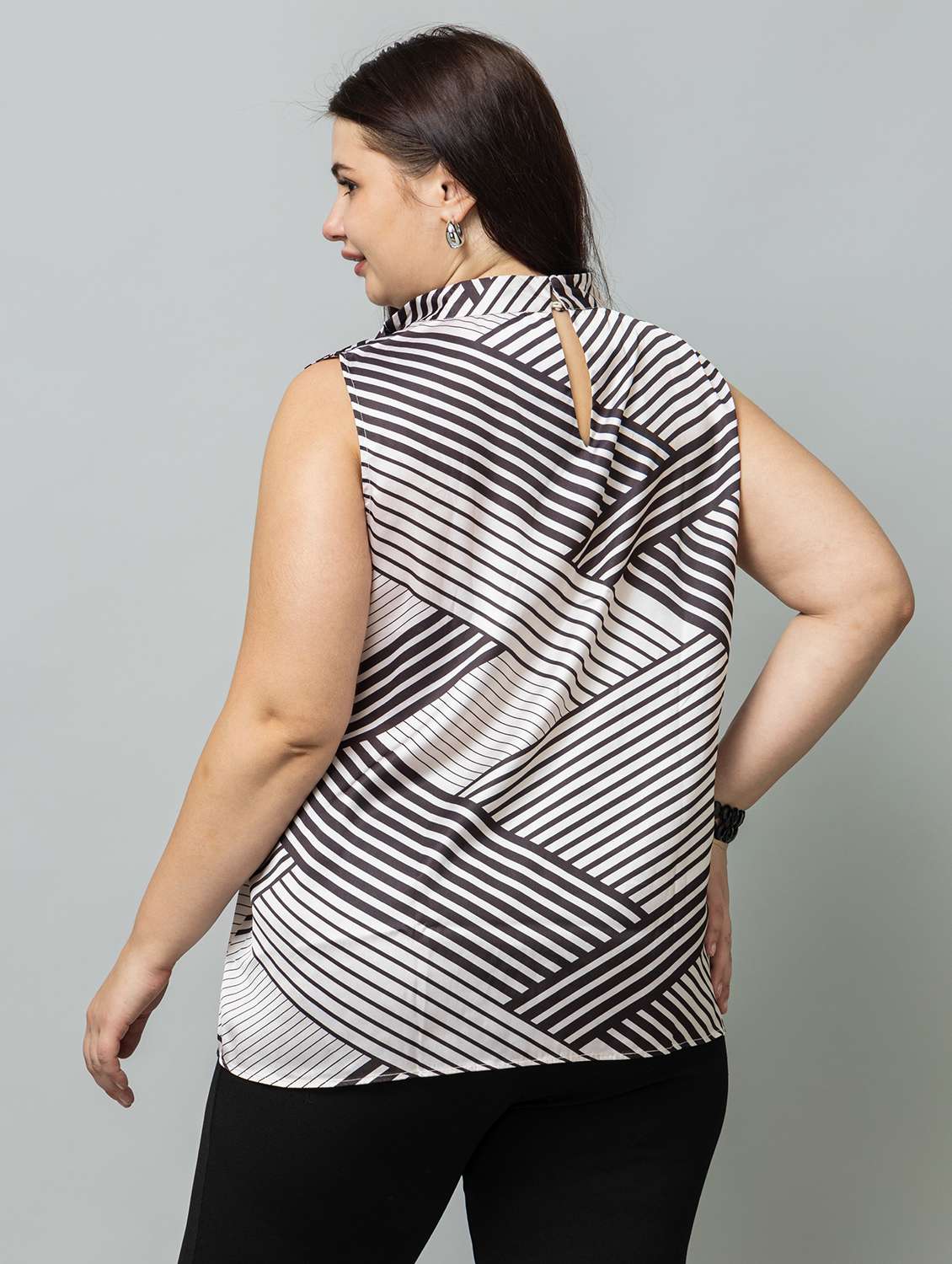 women plus size striped tie-up neck sleeveless top - 22079192 - Standard Image - 2