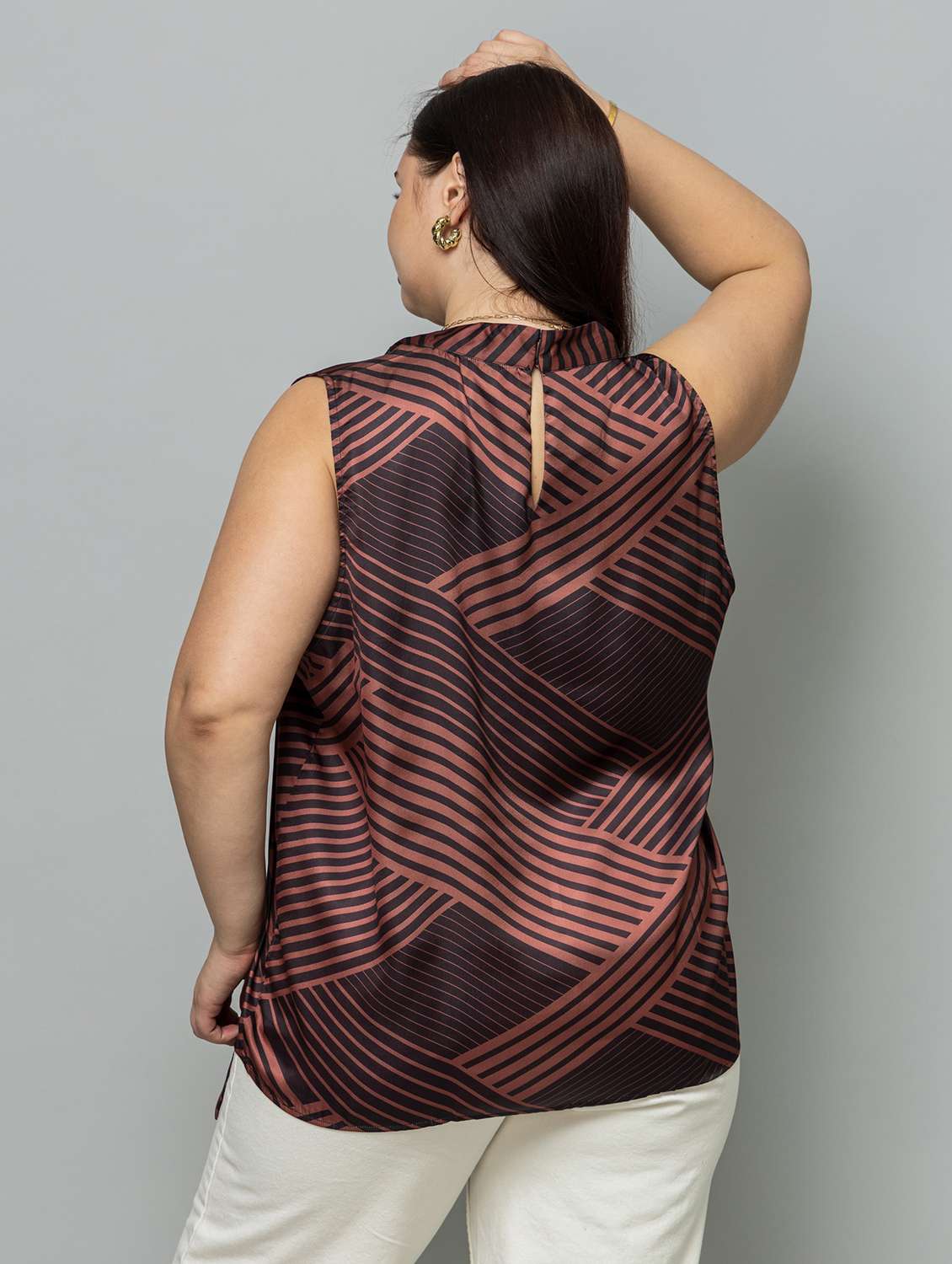 women plus size striped sleeveless tie-up neck top - 22079193 - Standard Image - 2