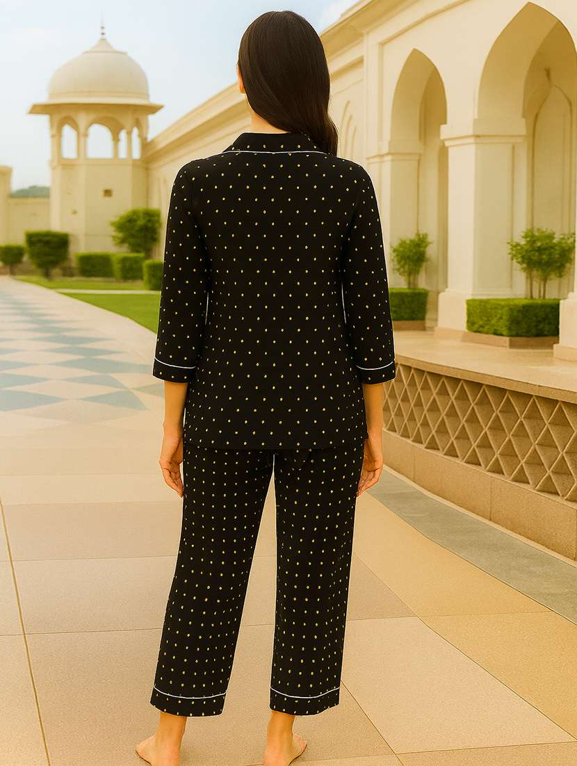 women printed lapel neck pyjama set nightwear - 22079197 - Standard Image - 7