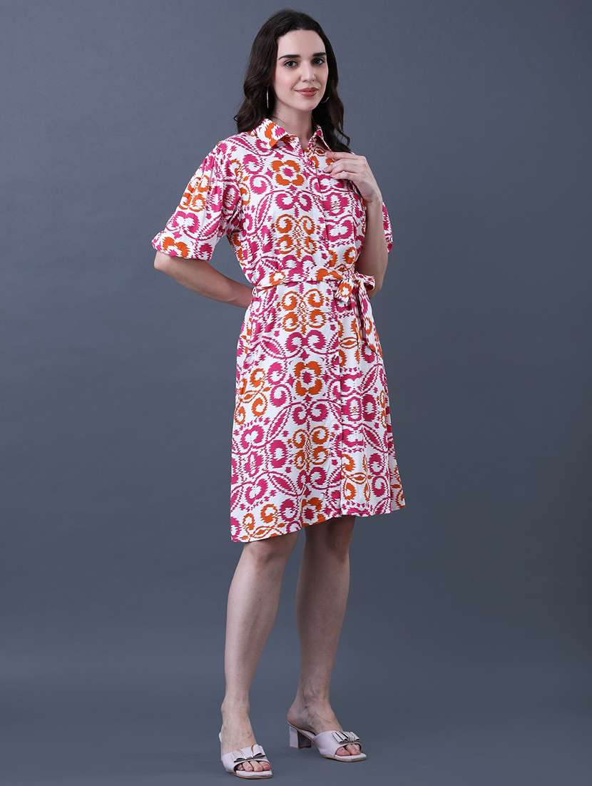 women printed collared puff sleeve shirt dress - 22079198 - Standard Image - 2