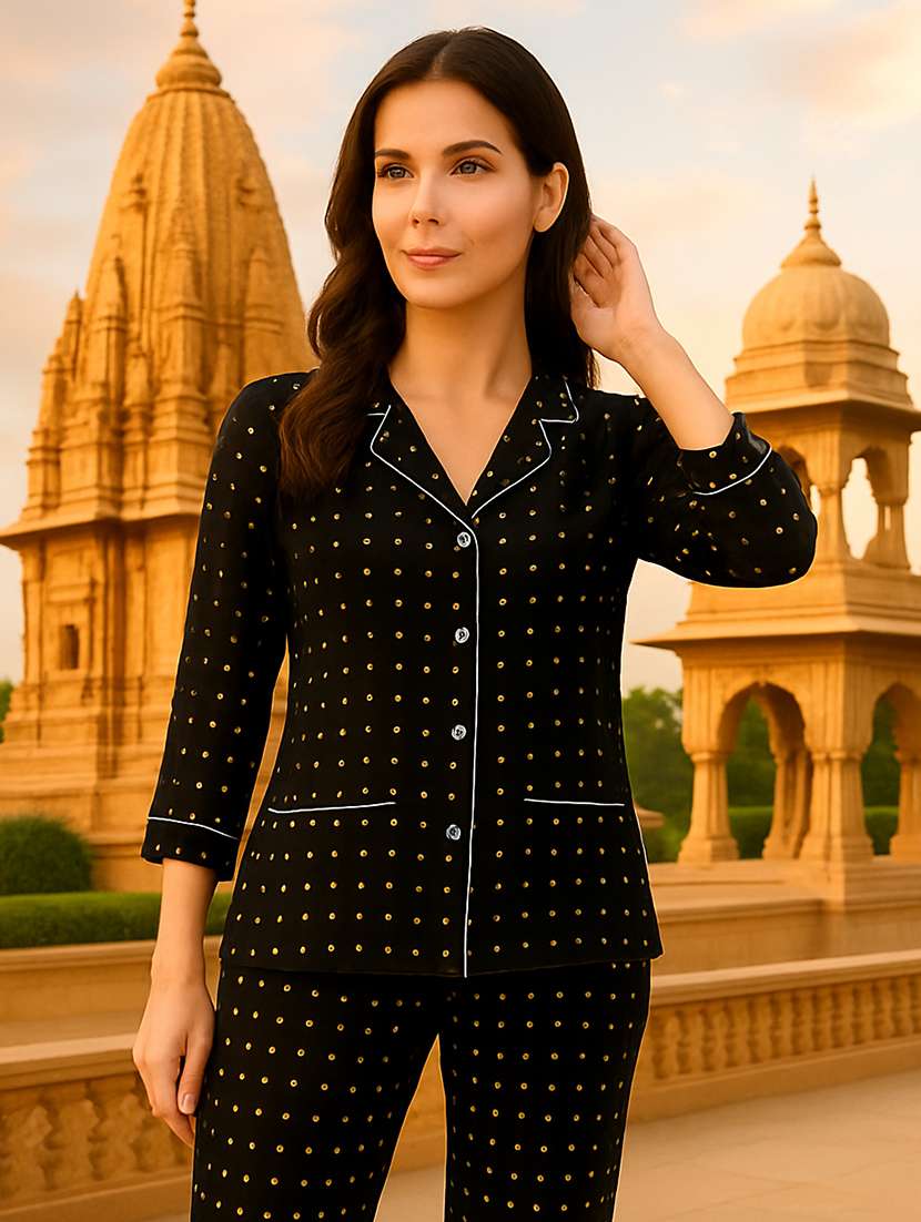 black cotton pyjama set nightwear - 22079203 - Standard Image - 2
