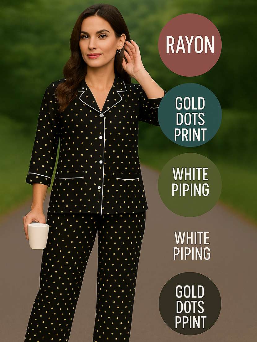 black cotton pyjama set nightwear - 22079203 - Standard Image - 7